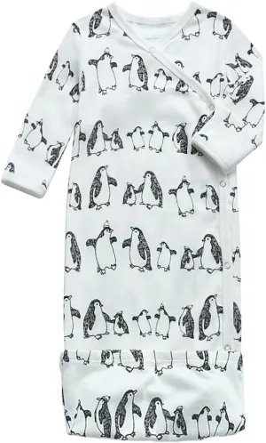 O2 BABY 100% Organic Cotton Kimono Gown with Mittens & Fold-Over Pouch