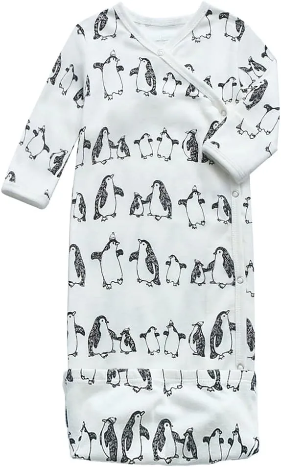 O2 BABY 100% Organic Cotton Kimono Gown with Mittens & Fold-Over Pouch
