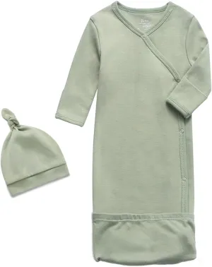 O2 BABY 100% Organic Cotton Kimono Gown with Mittens & Fold-Over Pouch