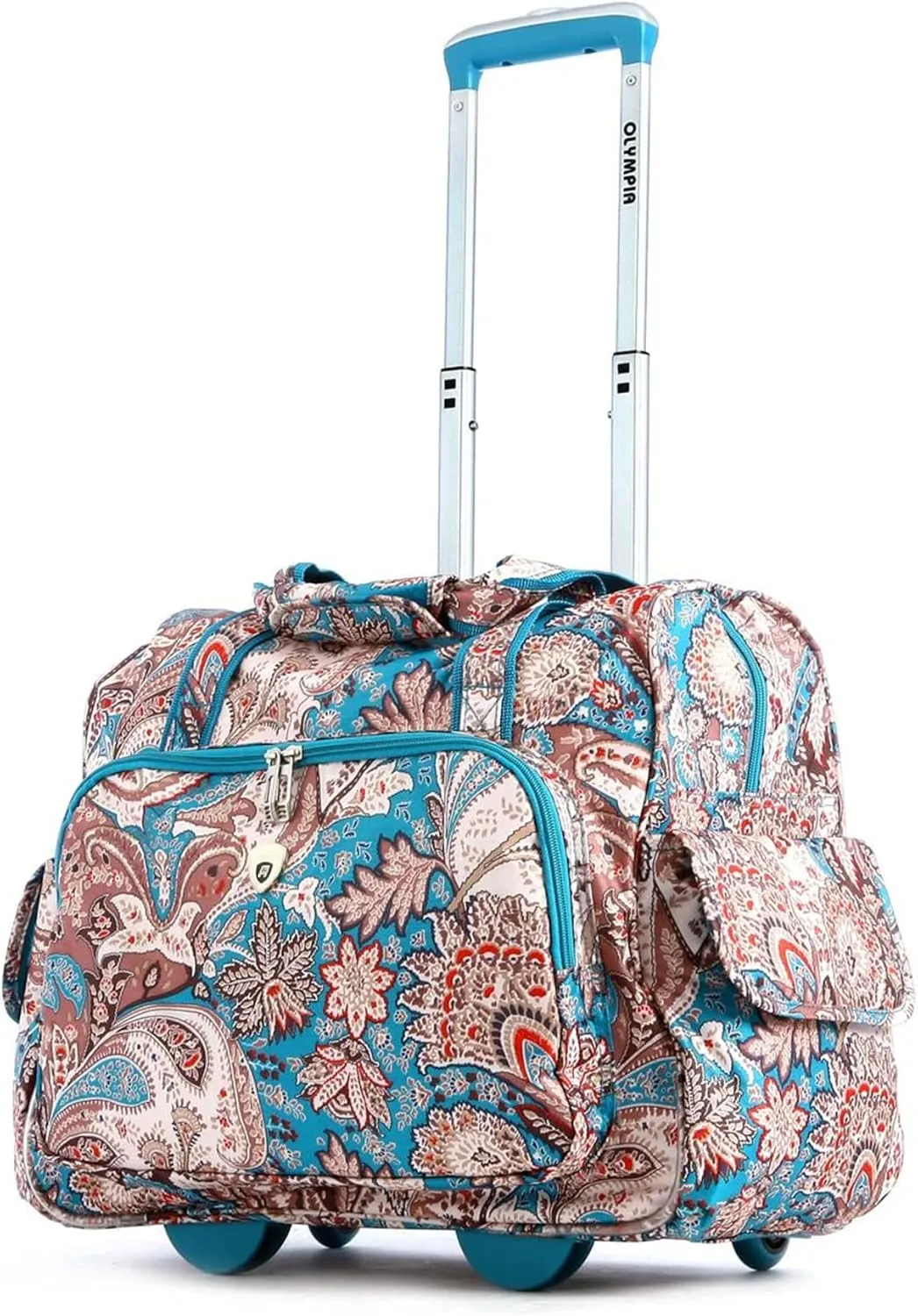 Olympia U.S.A. Deluxe Lightweight Rolling Overnighter Case Overnight Laptop Bag Weekender Travel Carry-On Suitcase Luggage with Wheels and Adjustable Push-Down Handle
