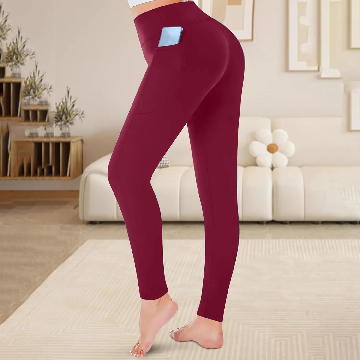 Oplxuo Women's Yoga Pants with Pockets High Waist Leggings for Women Tummy Control Workout Leggings Compression Leggings