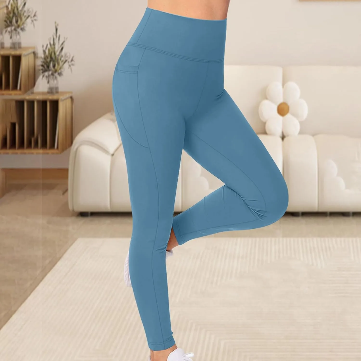 Oplxuo Women's Yoga Pants with Pockets High Waist Leggings for Women Tummy Control Workout Leggings Compression Leggings