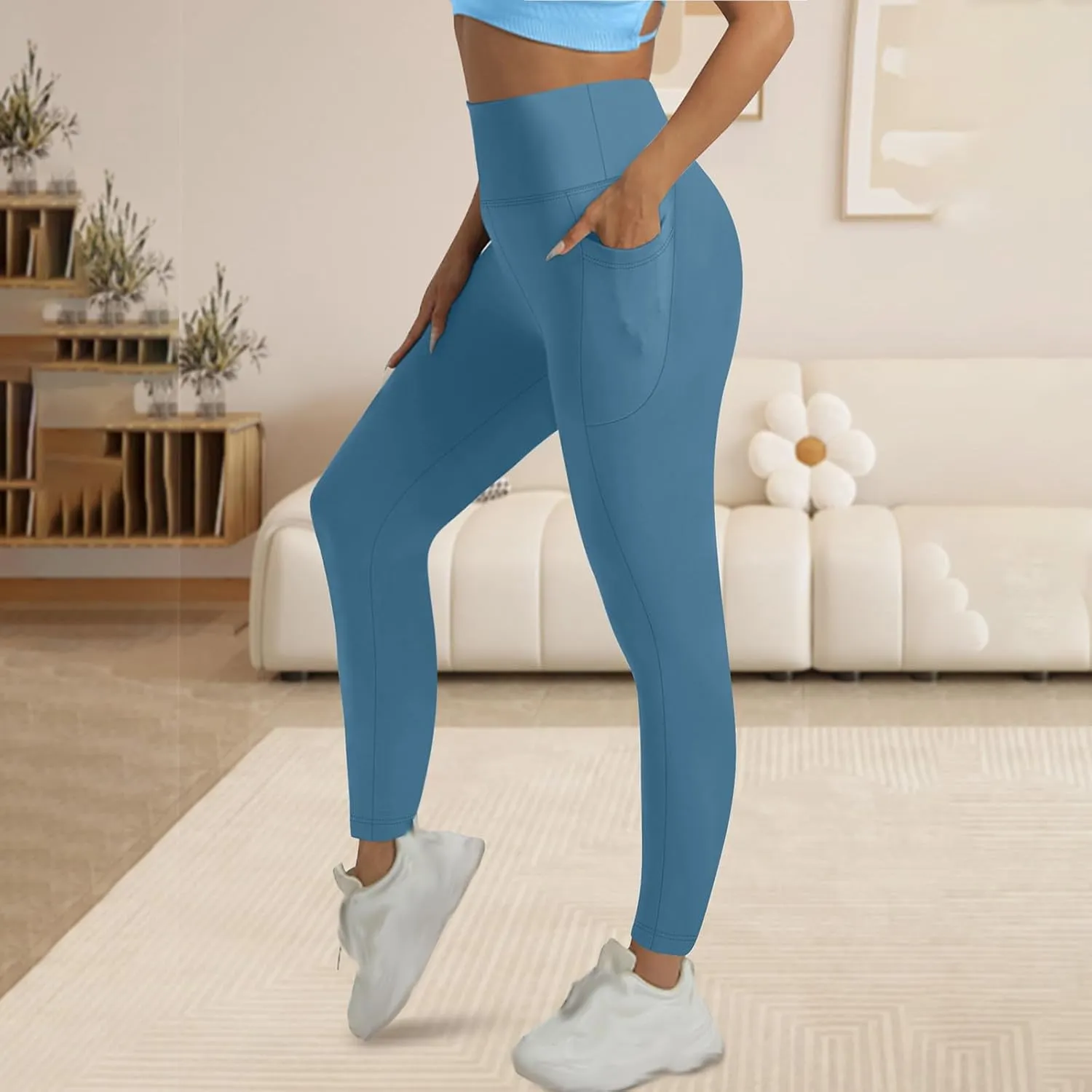 Oplxuo Women's Yoga Pants with Pockets High Waist Leggings for Women Tummy Control Workout Leggings Compression Leggings