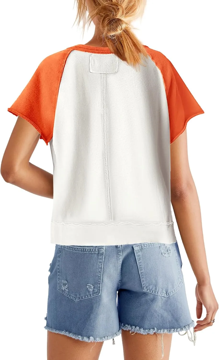 Panadila Womens Color Block Short Sleeve Tops Oversized Tshirts Summer Raglan Shirt Casual Crop Cute Tops