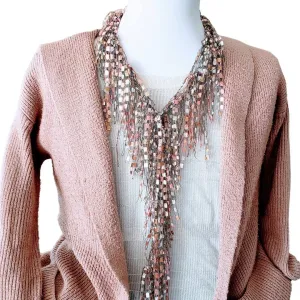 Pink Jewelry Scarf Necklace - Multi Layer Collar Necklaces Scarves for Women - Statement BIB Necklace for Ladies - (Rose Tan)
