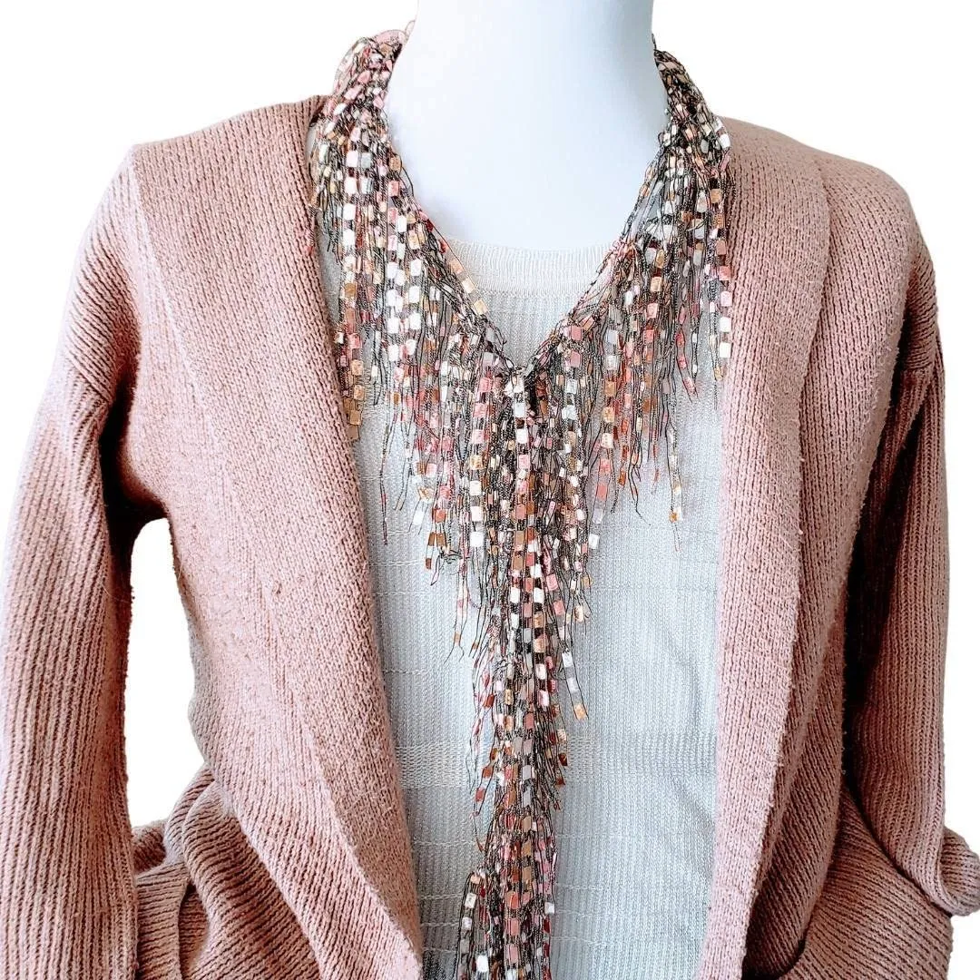 Pink Jewelry Scarf Necklace - Multi Layer Collar Necklaces Scarves for Women - Statement BIB Necklace for Ladies - (Rose Tan)