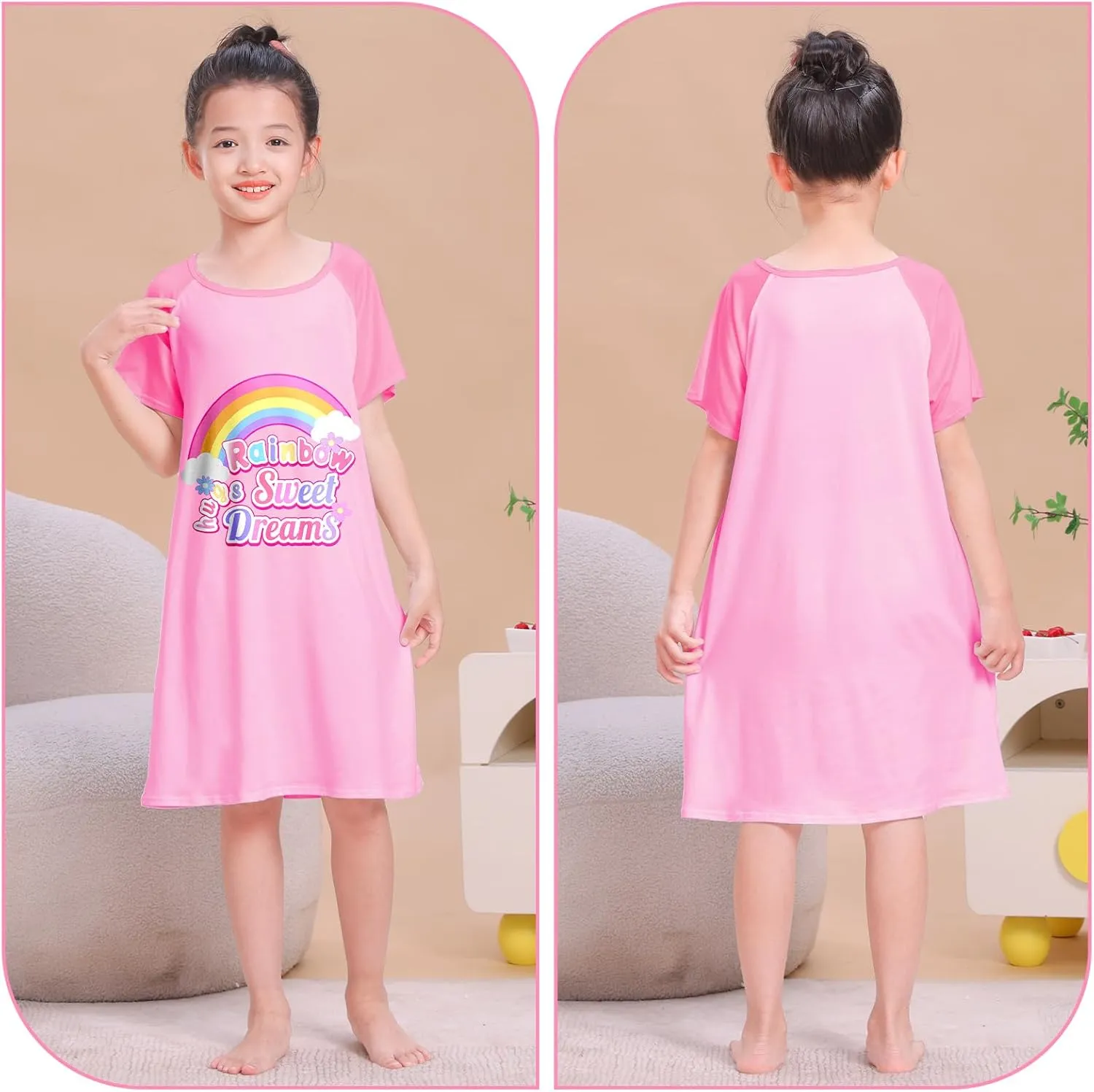 Play Tailor 2Pcs Girls Nightgowns Kids Pajamas Princess Nightgown Dress Sleepwear for Toddler Little Girls