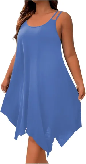 Plus Size Dress for Women Summer Casual Tank Dresses Irregular Hem Sleeveless Loose Fit Sleep Dress