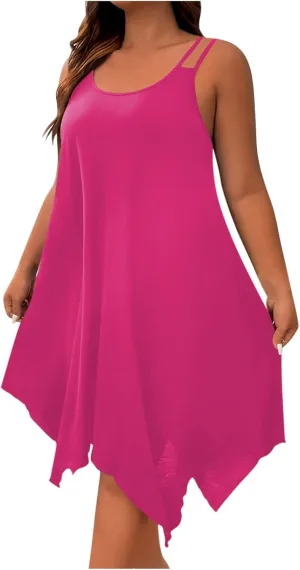 Plus Size Dress for Women Summer Casual Tank Dresses Irregular Hem Sleeveless Loose Fit Sleep Dress