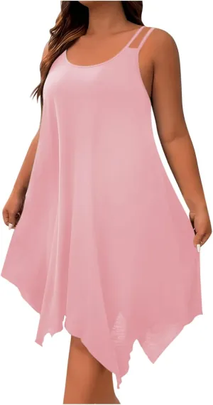 Plus Size Dress for Women Summer Casual Tank Dresses Irregular Hem Sleeveless Loose Fit Sleep Dress