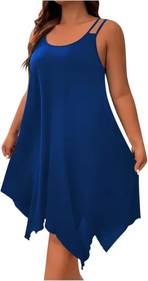 Plus Size Dress for Women Summer Casual Tank Dresses Irregular Hem Sleeveless Loose Fit Sleep Dress