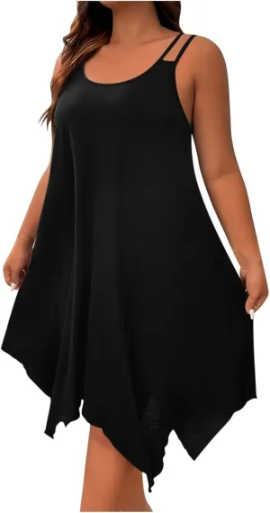 Plus Size Dress for Women Summer Casual Tank Dresses Irregular Hem Sleeveless Loose Fit Sleep Dress