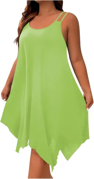 Plus Size Dress for Women Summer Casual Tank Dresses Irregular Hem Sleeveless Loose Fit Sleep Dress
