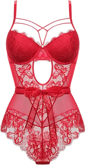 Plus Size Lingerie for Curvy Women Lace Babydoll Nightgown Outfits Underwire Lingerie Drawstring