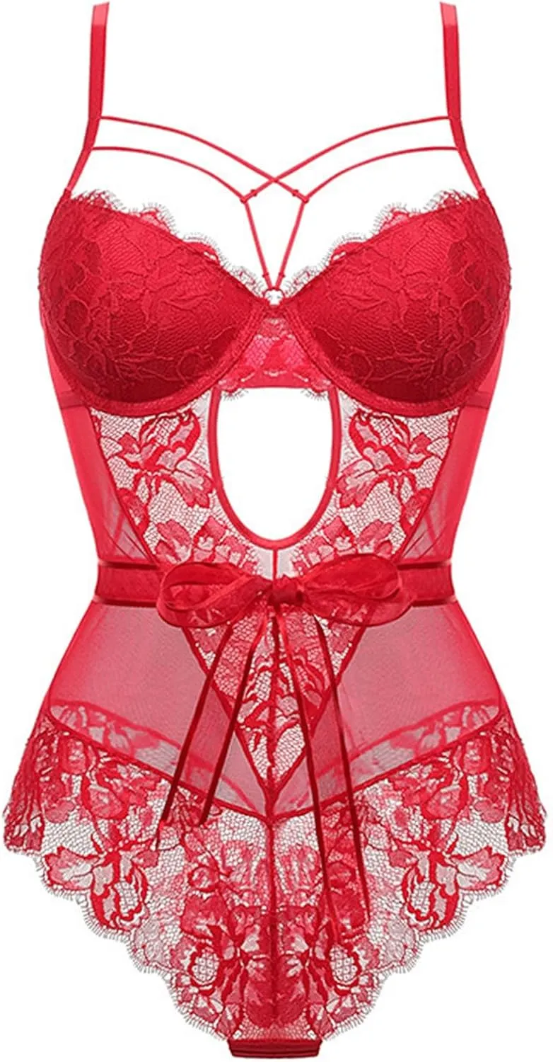 Plus Size Lingerie for Curvy Women Lace Babydoll Nightgown Outfits Underwire Lingerie Drawstring