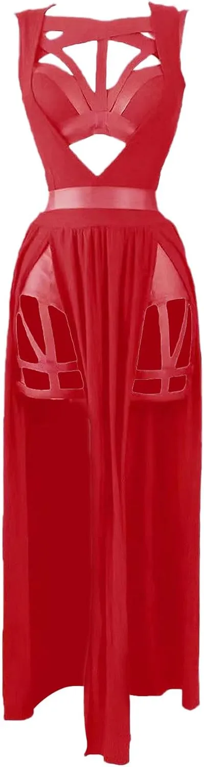 Plus Size Sexy Lingerie for Women Three Piece Dress with Straps Bosom Cushion Skirt Mesh Sheer Nightdress Nightgown