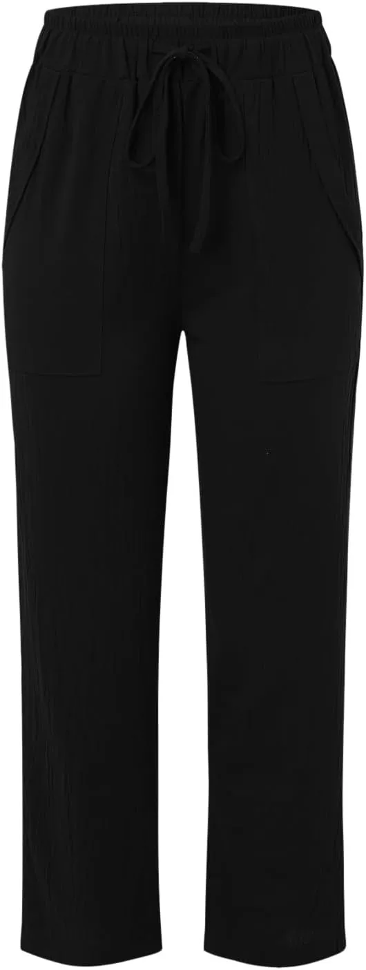 Plus Size Summer Pants for Women 2025 Casual Lightweight Cotton Linen Pants Breathable Straight Leg Trousers Pockets