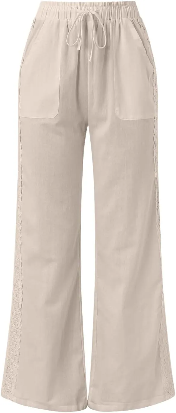 Plus Size Summer Pants for Women 2025 Casual Lightweight Cotton Linen Pants Breathable Straight Leg Trousers Pockets