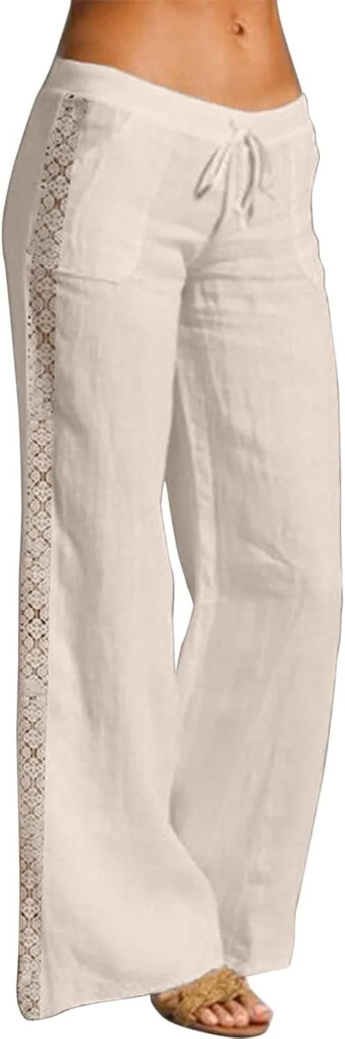 Plus Size Summer Pants for Women 2025 Casual Lightweight Cotton Linen Pants Breathable Straight Leg Trousers Pockets