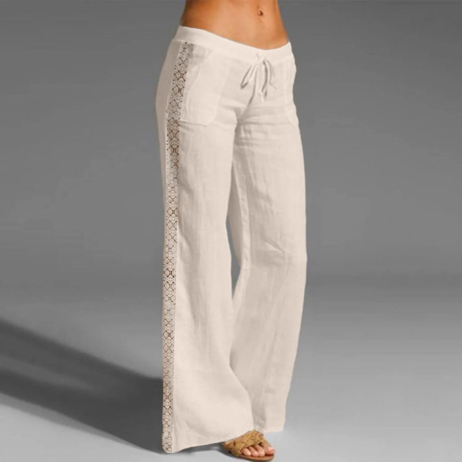 Plus Size Summer Pants for Women 2025 Casual Lightweight Cotton Linen Pants Breathable Straight Leg Trousers Pockets