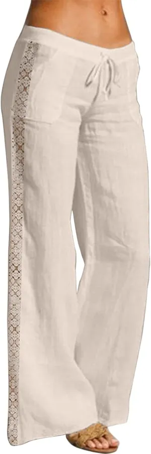 Plus Size Summer Pants for Women 2025 Casual Lightweight Cotton Linen Pants Breathable Straight Leg Trousers Pockets