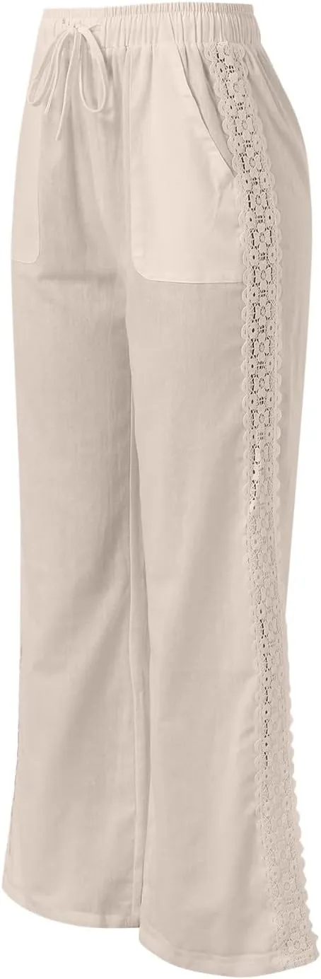Plus Size Summer Pants for Women 2025 Casual Lightweight Cotton Linen Pants Breathable Straight Leg Trousers Pockets