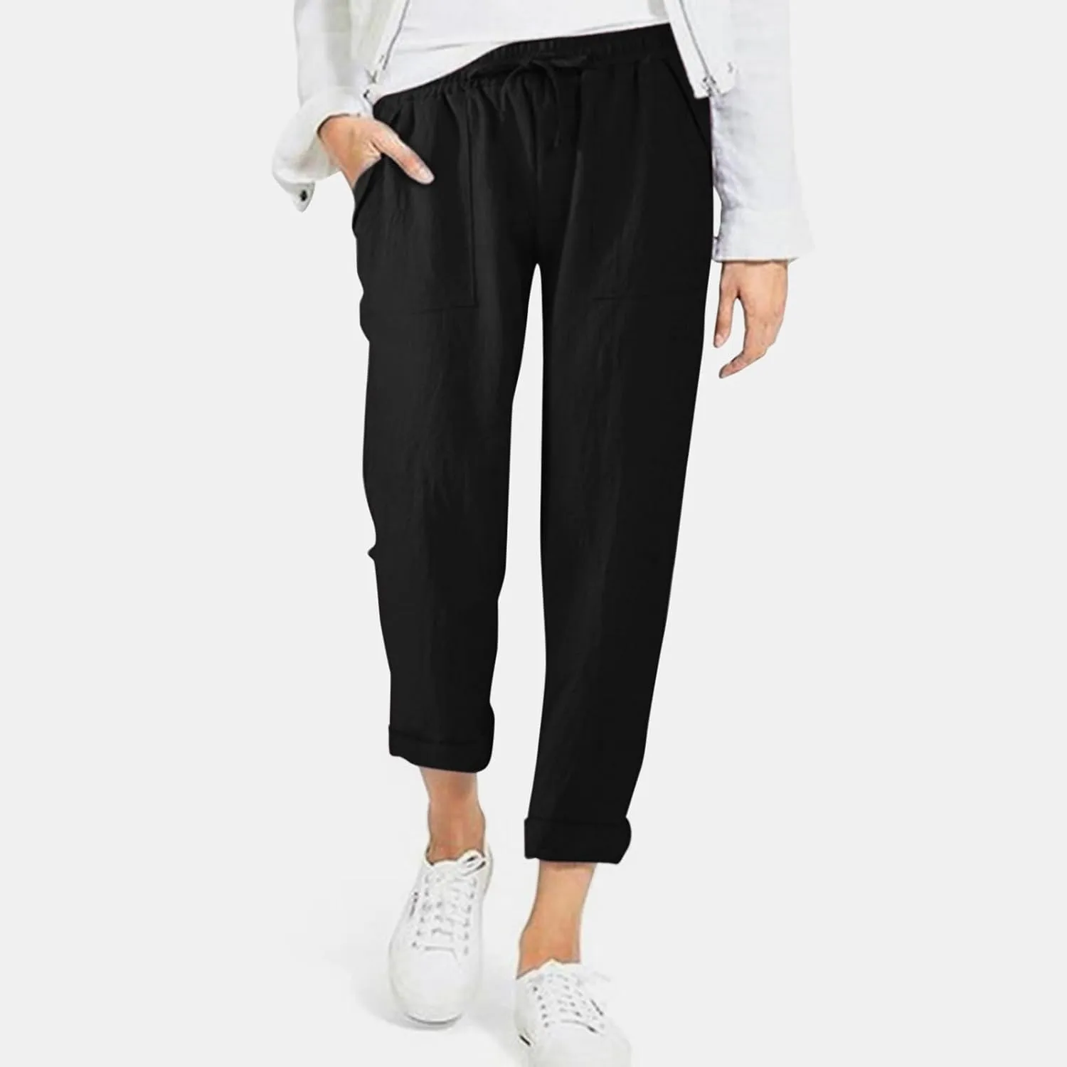 Plus Size Summer Pants for Women 2025 Casual Lightweight Cotton Linen Pants Breathable Straight Leg Trousers Pockets