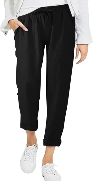 Plus Size Summer Pants for Women 2025 Casual Lightweight Cotton Linen Pants Breathable Straight Leg Trousers Pockets