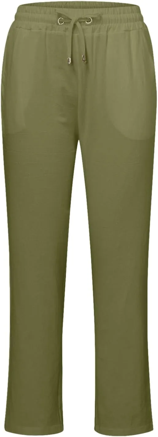 Plus Size Womens Pants Linen Drawstring Casual Summer Pants Woman Relax Fit Comfortable Beach Trousers with Pockets