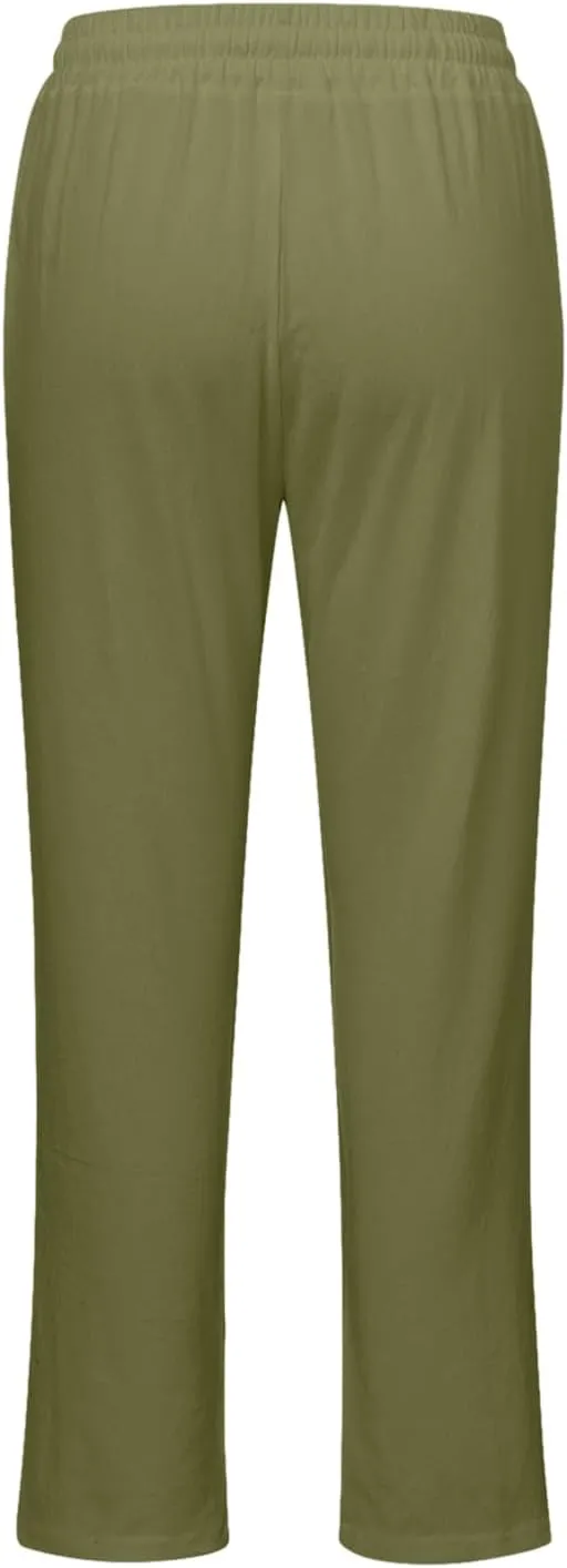 Plus Size Womens Pants Linen Drawstring Casual Summer Pants Woman Relax Fit Comfortable Beach Trousers with Pockets