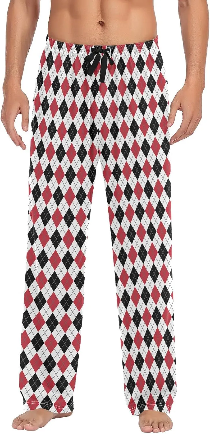 Red White And Black Argyle Tartan Men's Pajama Pants Sleepwear Lounge Pajama Bottoms