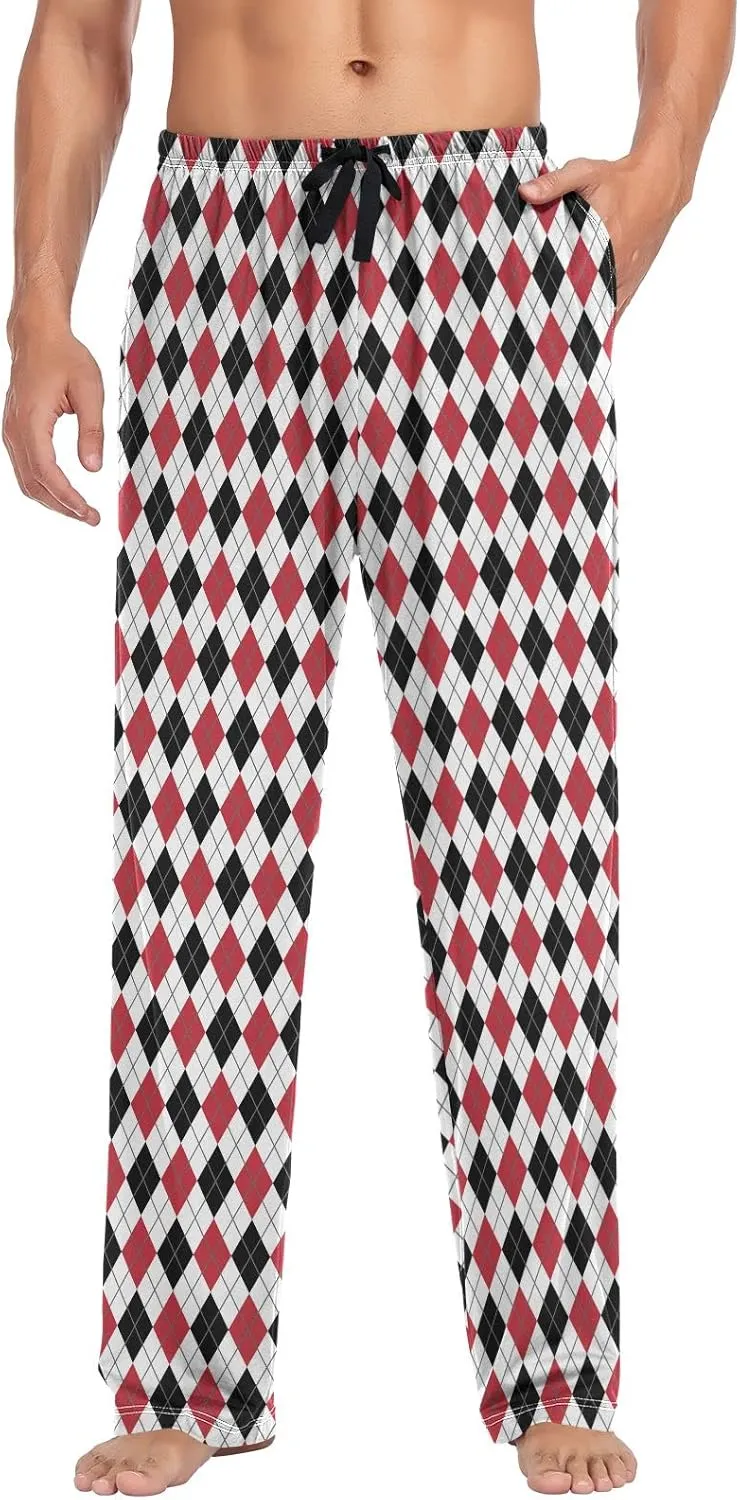 Red White And Black Argyle Tartan Men's Pajama Pants Sleepwear Lounge Pajama Bottoms