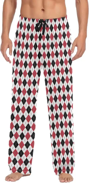Red White And Black Argyle Tartan Men's Pajama Pants Sleepwear Lounge Pajama Bottoms