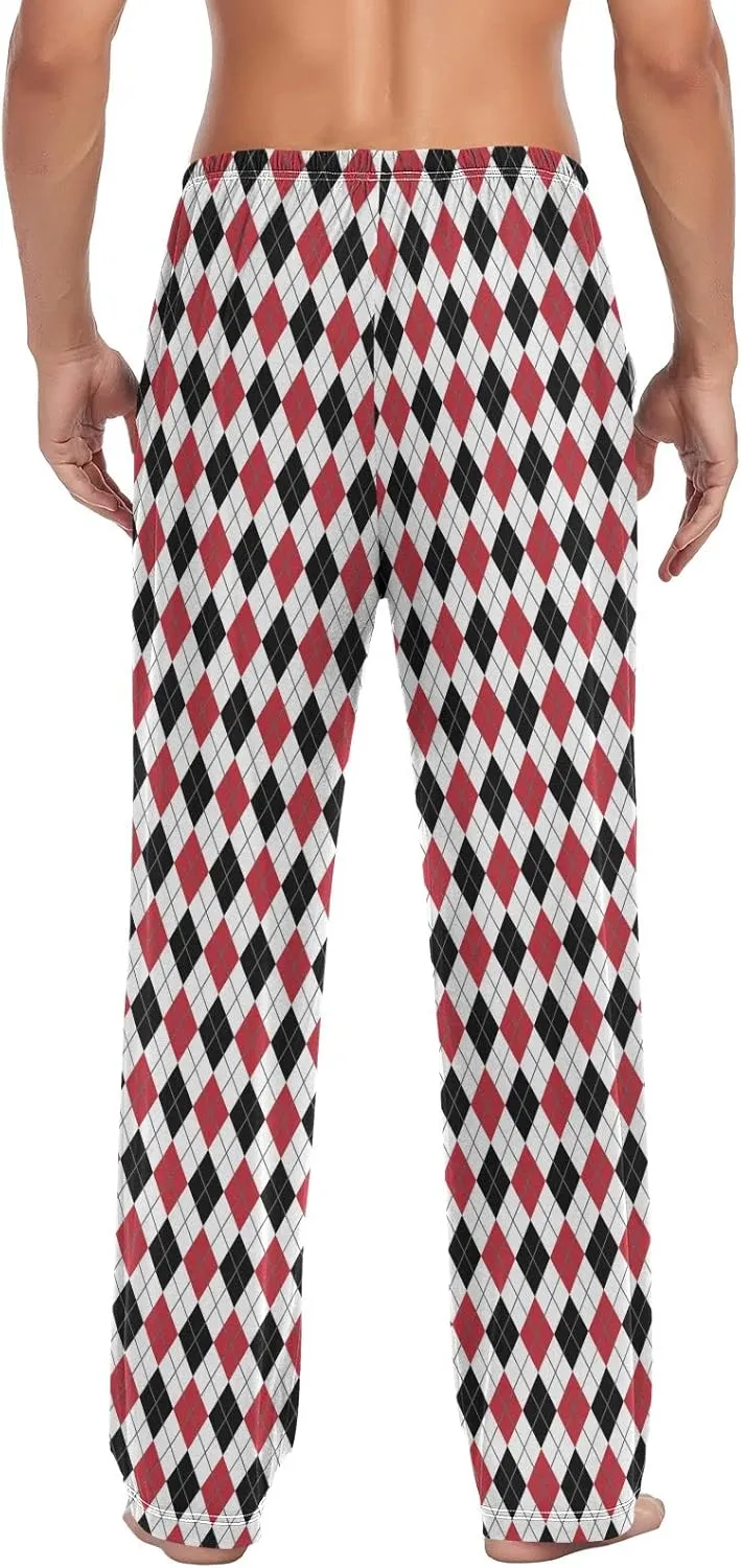 Red White And Black Argyle Tartan Men's Pajama Pants Sleepwear Lounge Pajama Bottoms