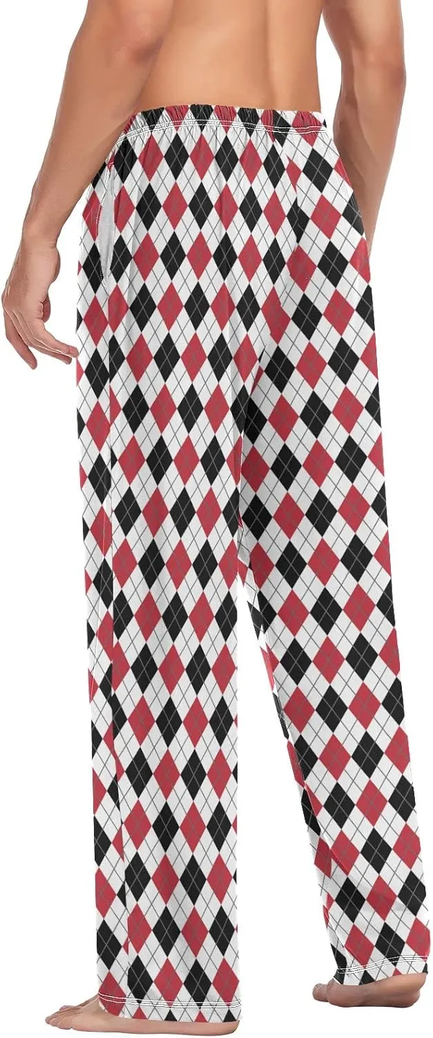 Red White And Black Argyle Tartan Men's Pajama Pants Sleepwear Lounge Pajama Bottoms