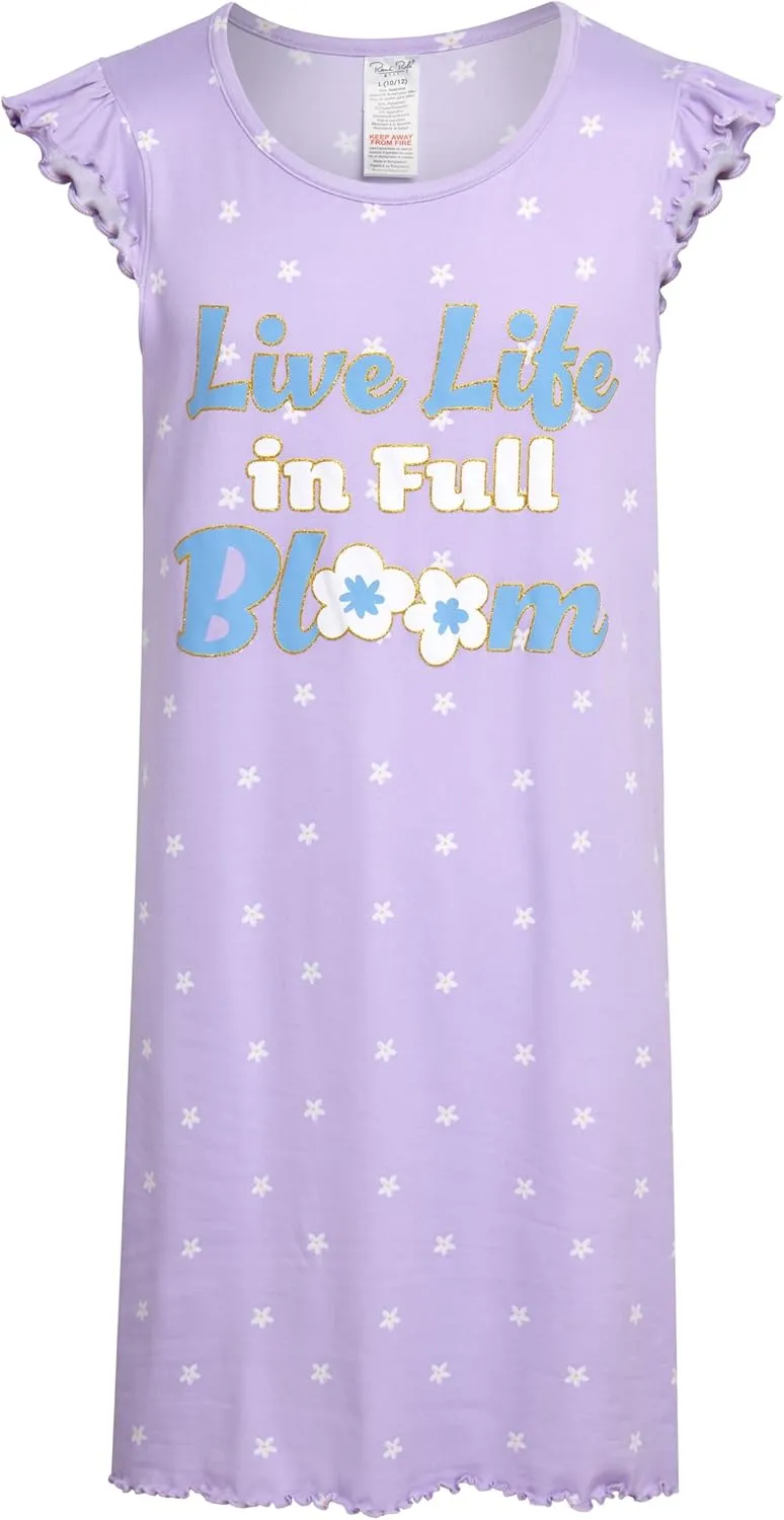Rene Rofe Girls Pajamas - 2-Pack Lightweight Breathable Polyester Nightgowns with Cute Graphics - Sleepwear for Girls