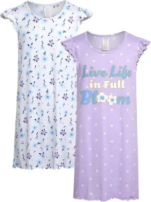 Rene Rofe Girls Pajamas - 2-Pack Lightweight Breathable Polyester Nightgowns with Cute Graphics - Sleepwear for Girls