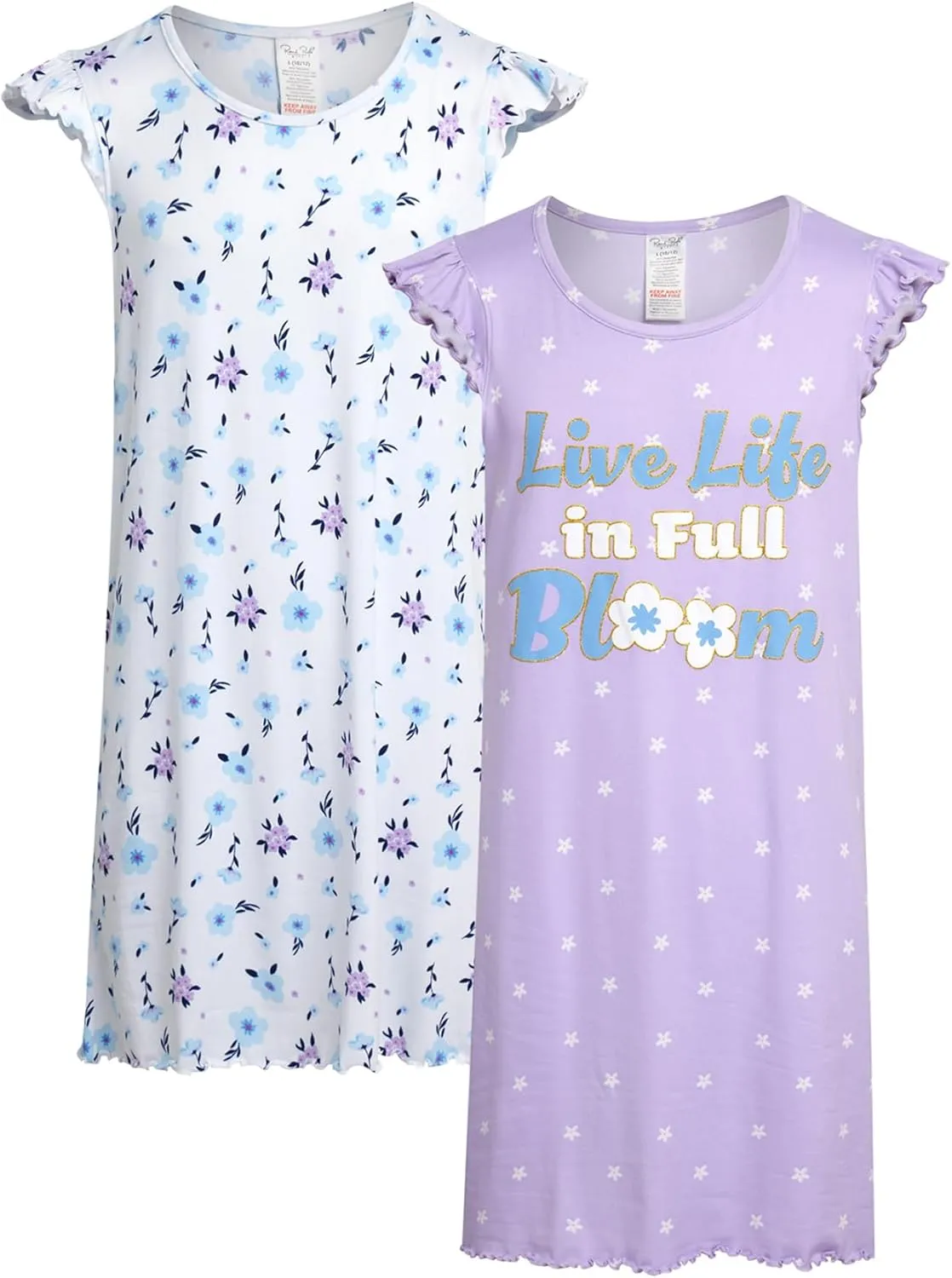 Rene Rofe Girls Pajamas - 2-Pack Lightweight Breathable Polyester Nightgowns with Cute Graphics - Sleepwear for Girls
