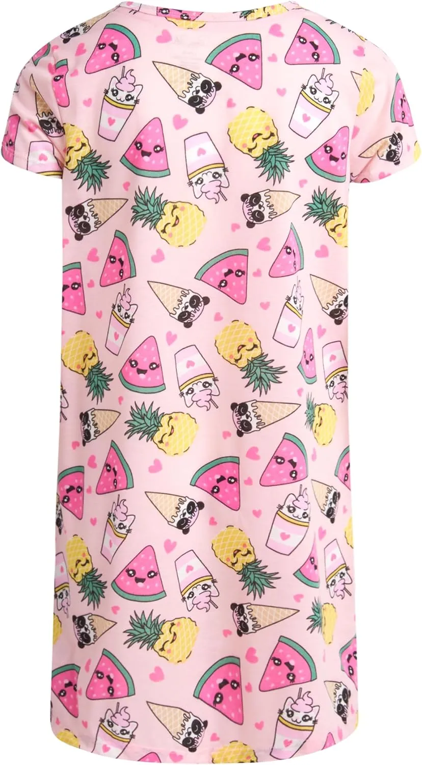 Rene Rofe Girls' Pajamas - 4-Pack Lightweight Breathable Polyester Nightgowns with Cute Graphics - Sleepwear for Girls