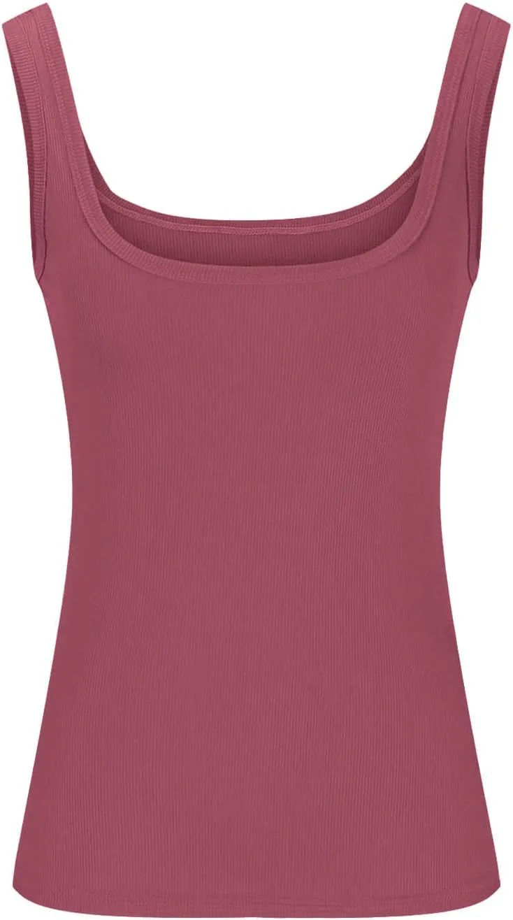 Ribbed Tank Tops for Women Sleeveless Camisole Shirt Lightweight Workout Shirts Slim Fit Square Neck Tank Top