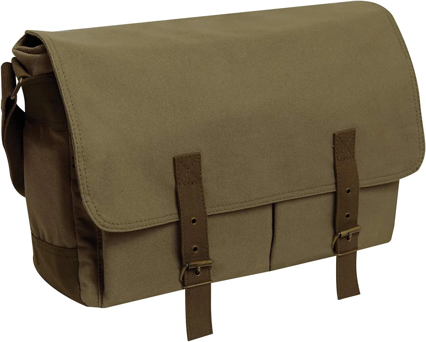 Rothco Deluxe Vintage Canvas Messenger Bag, Unisec Olive Drab Shoulder Bag, 15.5" X 11" X 5"