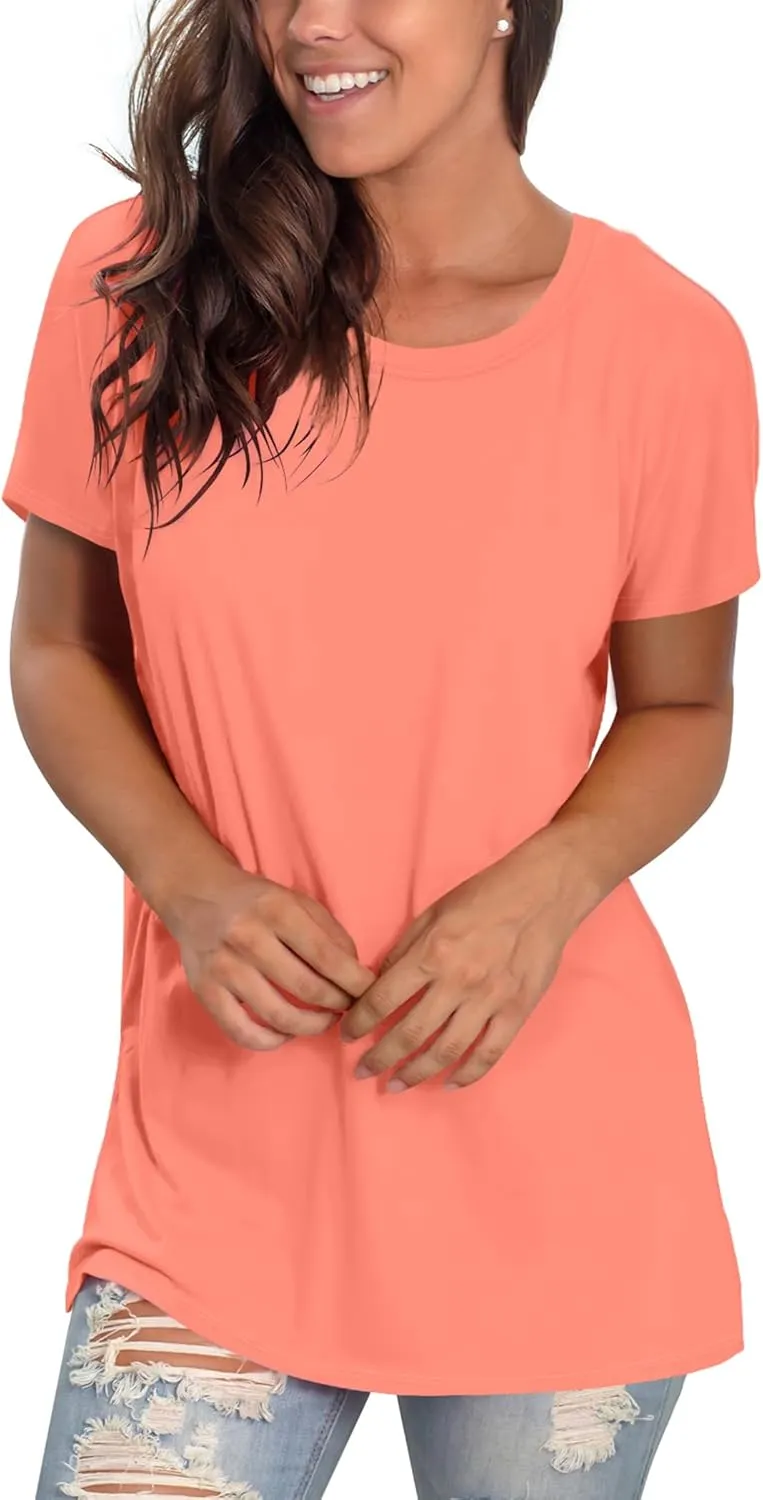 Saloogoe Womens Loose Fit Tshirts Short Sleeve Summer Tops Casual Workout Yoga Tunic T Shirts Tops