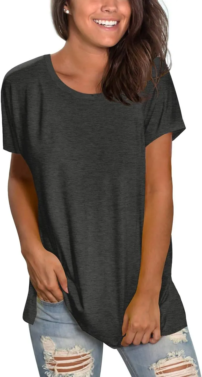 Saloogoe Womens Loose Fit Tshirts Short Sleeve Summer Tops Casual Workout Yoga Tunic T Shirts Tops