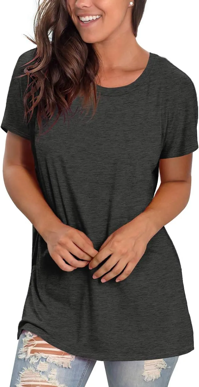 Saloogoe Womens Loose Fit Tshirts Short Sleeve Summer Tops Casual Workout Yoga Tunic T Shirts Tops