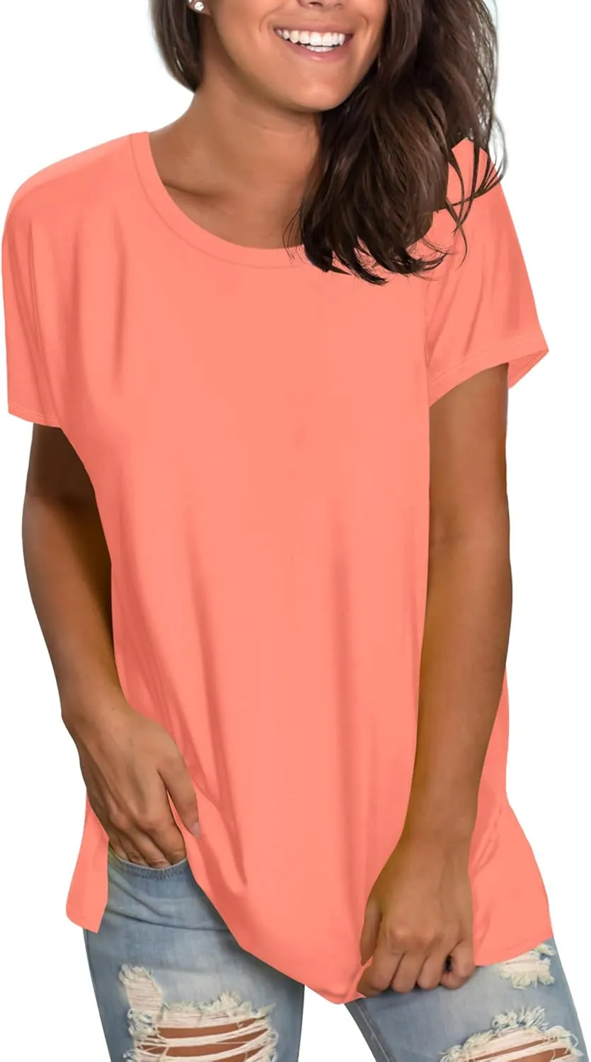Saloogoe Womens Loose Fit Tshirts Short Sleeve Summer Tops Casual Workout Yoga Tunic T Shirts Tops