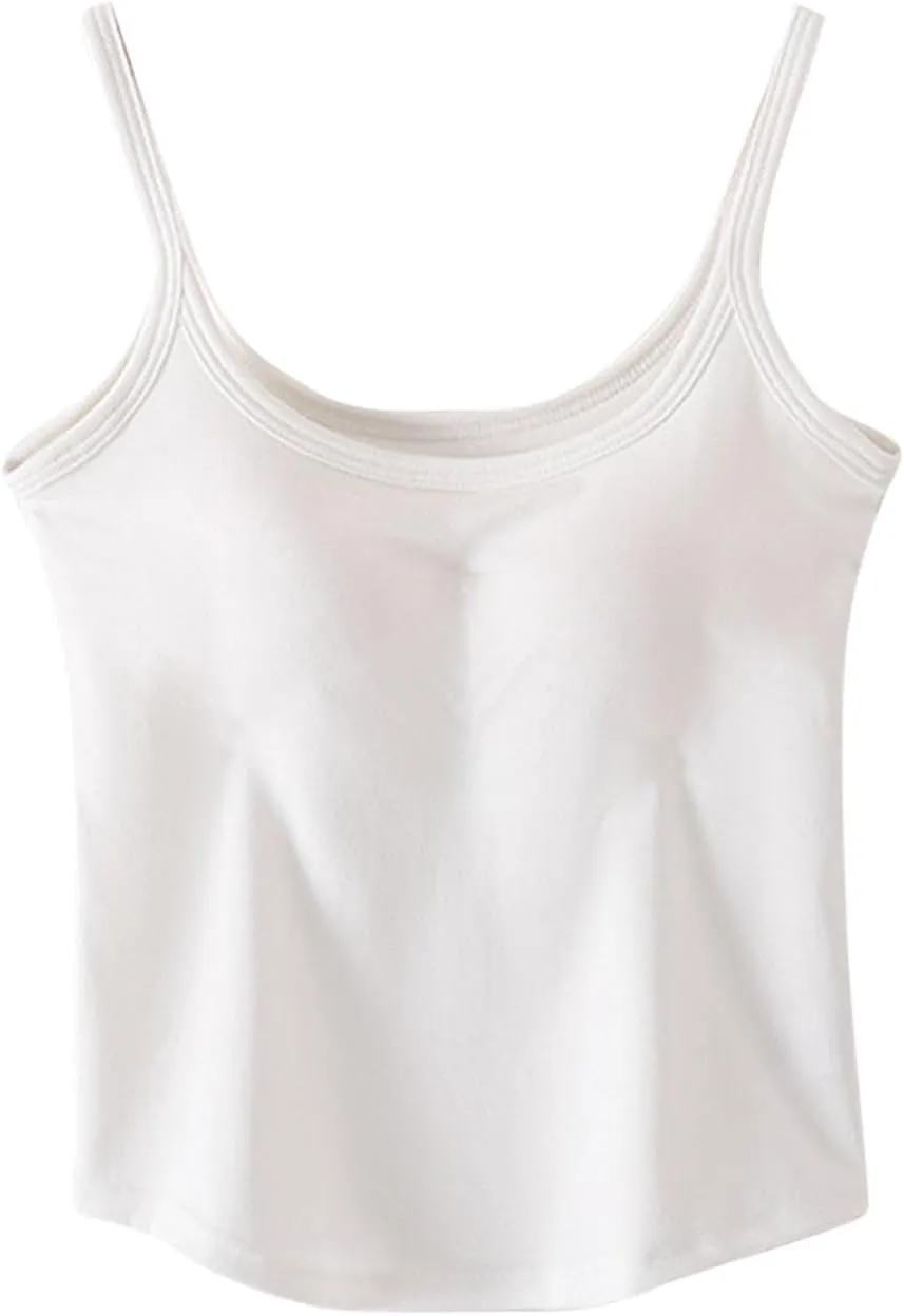 Seamless Sports Bra Cropped Tank Top for Women Spaghetti Straps Workout Tops Ribbed Cami Shirts Undershirt