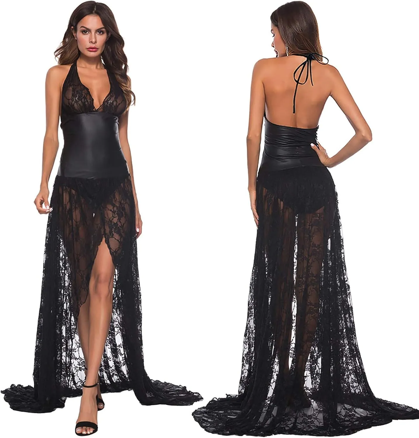 Sexy Lingerie for Women Artificial Bodysuit Lace Women Leather Long