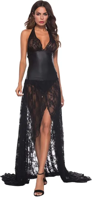 Sexy Lingerie for Women Artificial Bodysuit Lace Women Leather Long