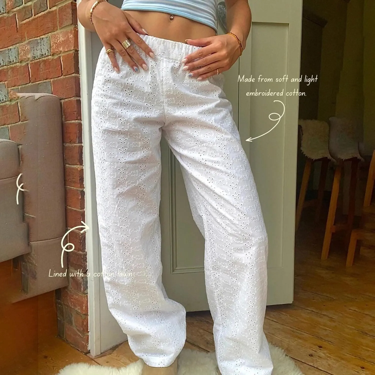 Seyurigaoka Y2K Striped Pajamas Pants for Women Cute Wide Leg Pinstripe Sleep Pj Bottoms Preppy Lounge Pants Trousers