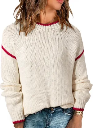 SHEWIN Womens Sweaters Crewneck Long Sleeve Knit Pullover Sweater Casual Fall Tops for Women 2024
